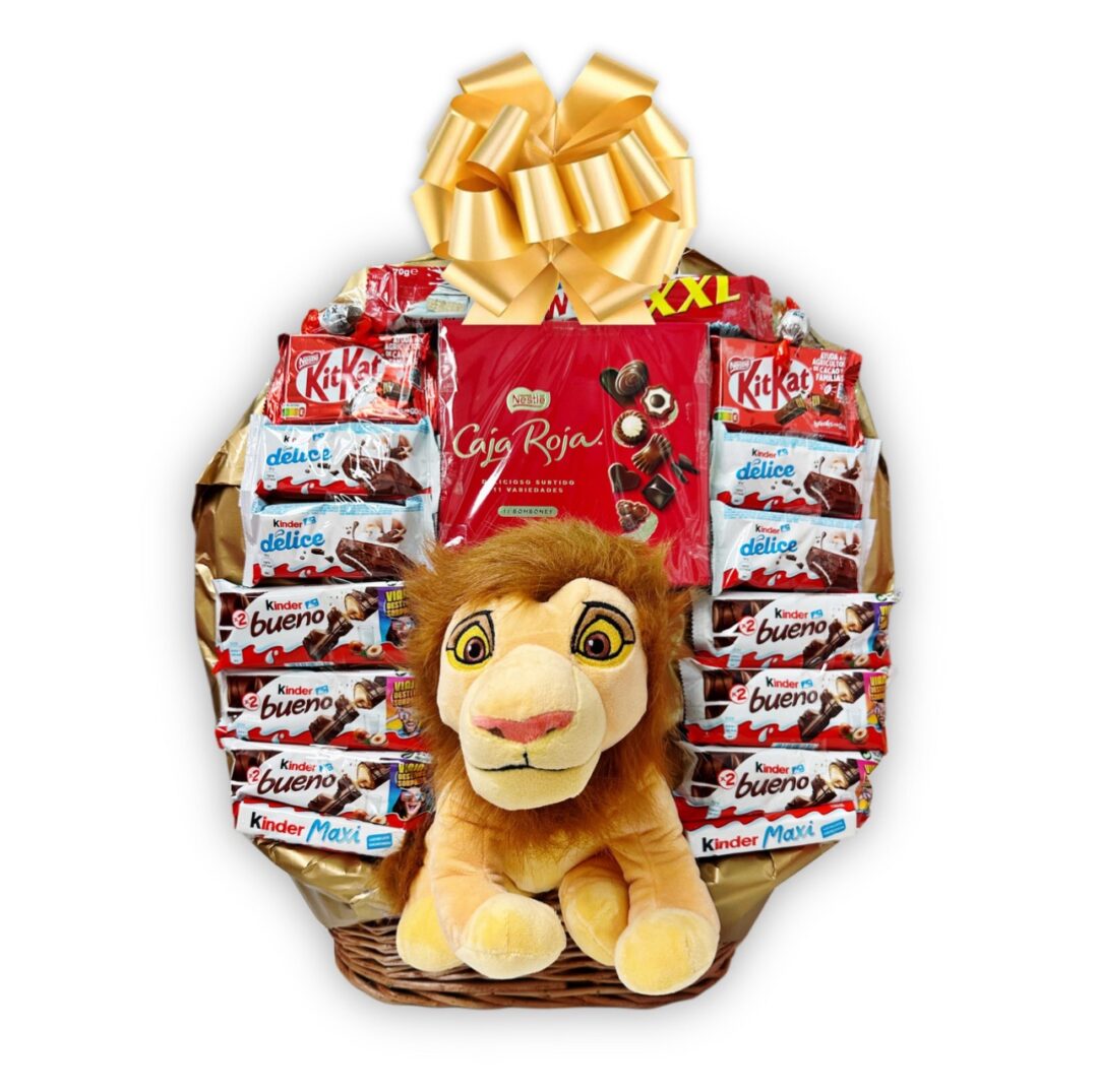 Cesta chocolate mediana 60cm, Con peluche mufasa