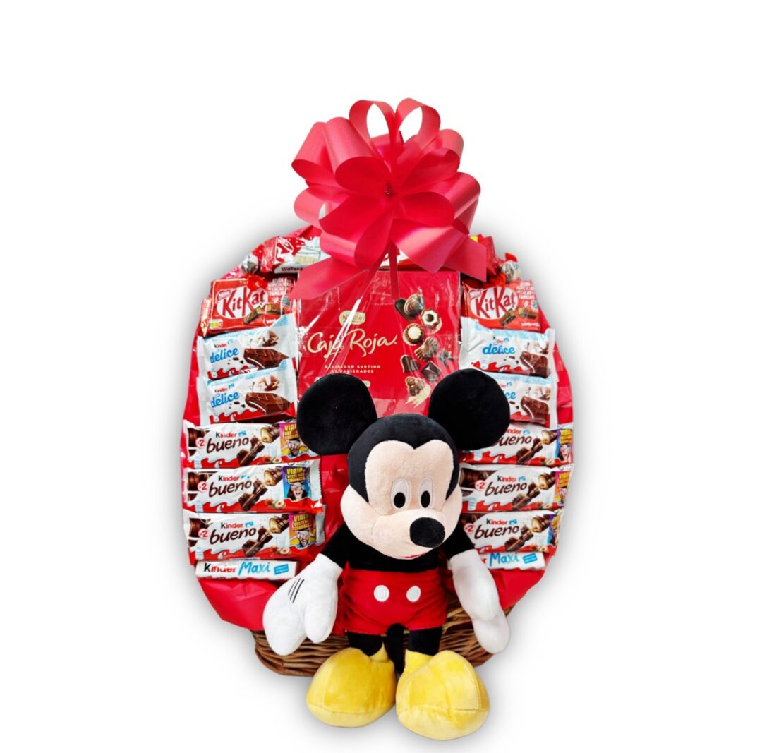 Cesta chocolate mediana 60cm, Con peluche Mickey