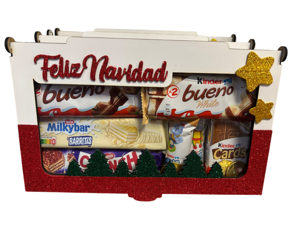 Caja madera,  Con ventana navidad, Relleno chocolates - Imagen 3