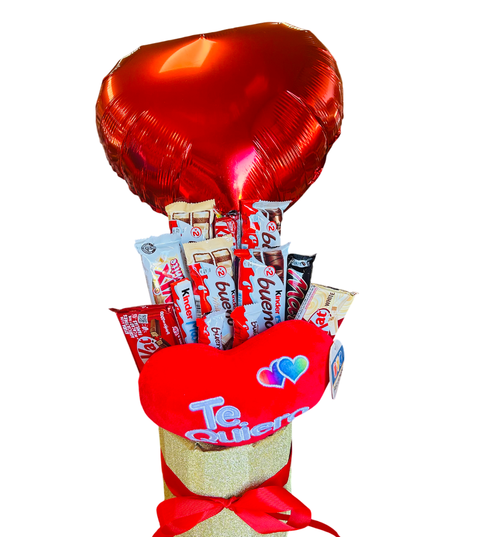 Tarta corazón + Globo , Con chocolates San Valentín.