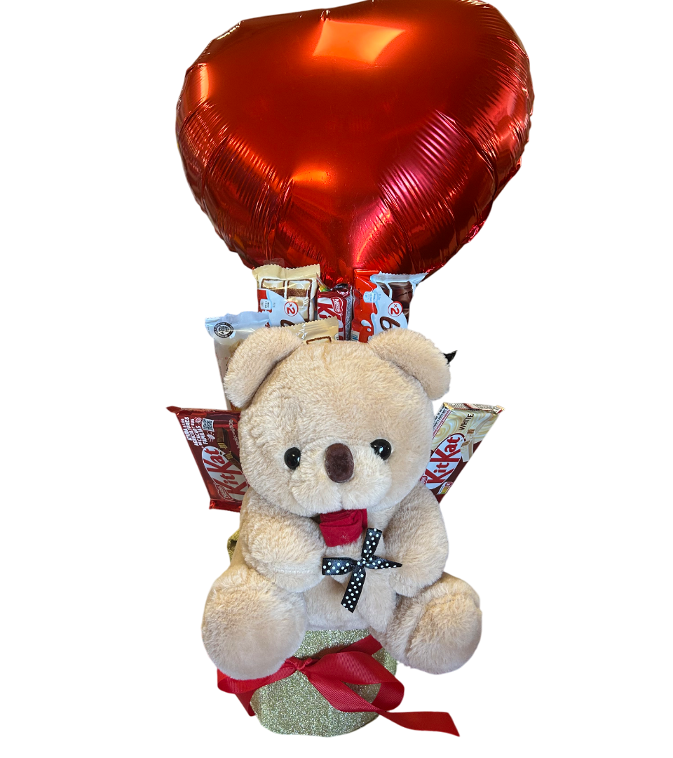 Tarta oso + Globo , Con chocolates San Valentín.