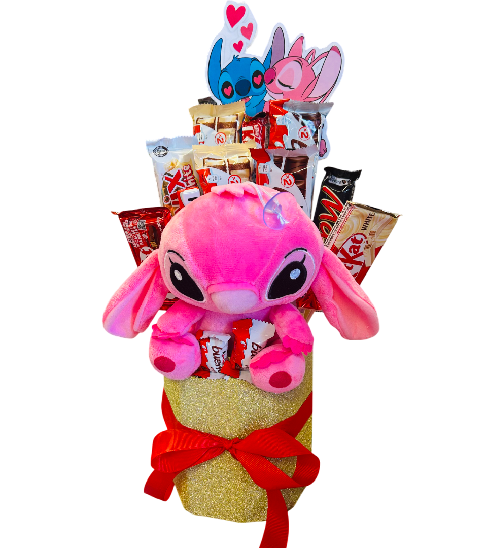 Tarta Stich rosa, Con chocolates San Valentín.