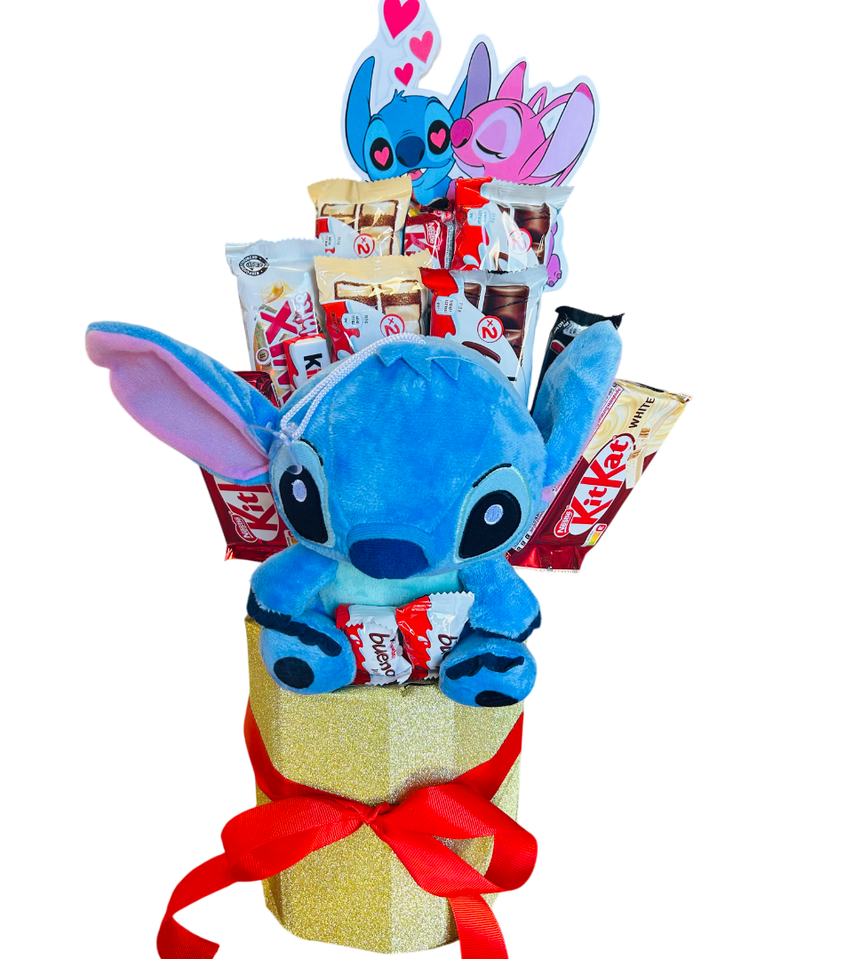 Tarta Stich azul, Con chocolates San Valentín.