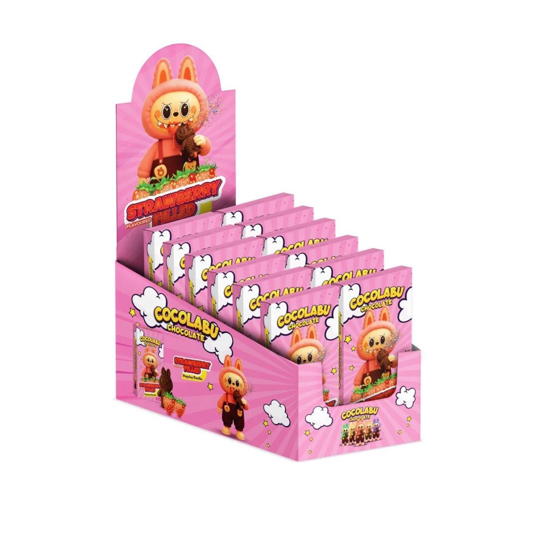 Cocolabu, Tableta chocolate forma labubu 100g. Sabor fresa